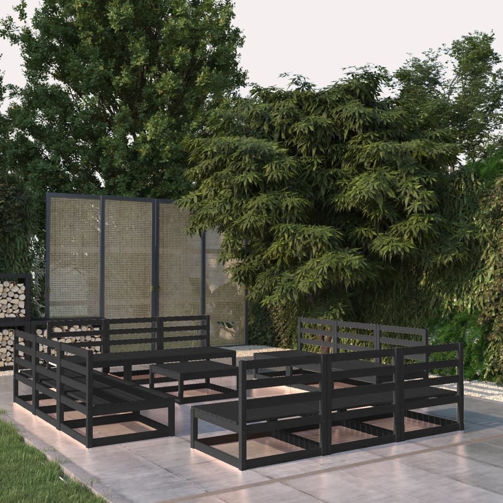 Set Divani da Giardino 13 pz Nero in Legno Massello di Pino - homemem39