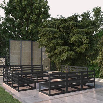 Set Divani da Giardino 13 pz Nero in Legno Massello di Pino - homemem39