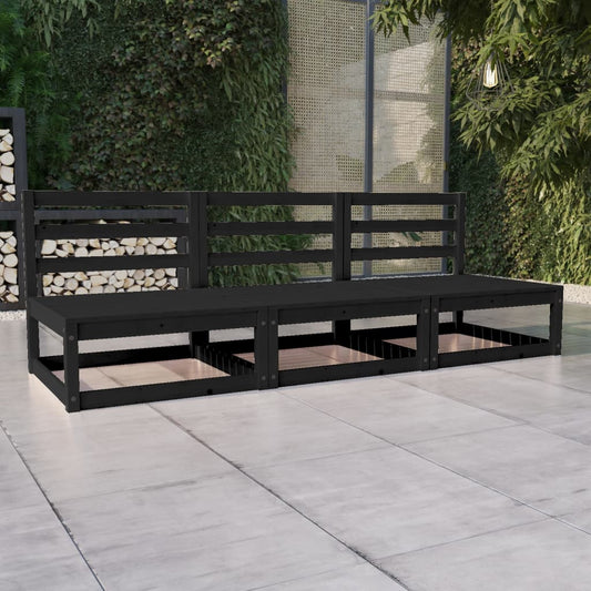 Divano da Giardino a 3 Posti Nero in Legno Massello di Pino - homemem39