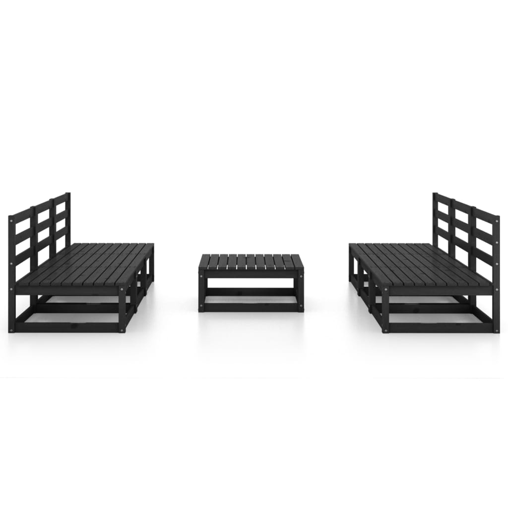 Set Divani da Giardino 7 pz Nero in Legno Massello di Pino - homemem39