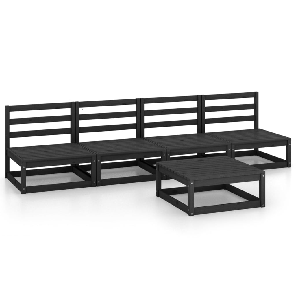 Set Divani da Giardino 5 pz Nero in Legno Massello di Pino - homemem39