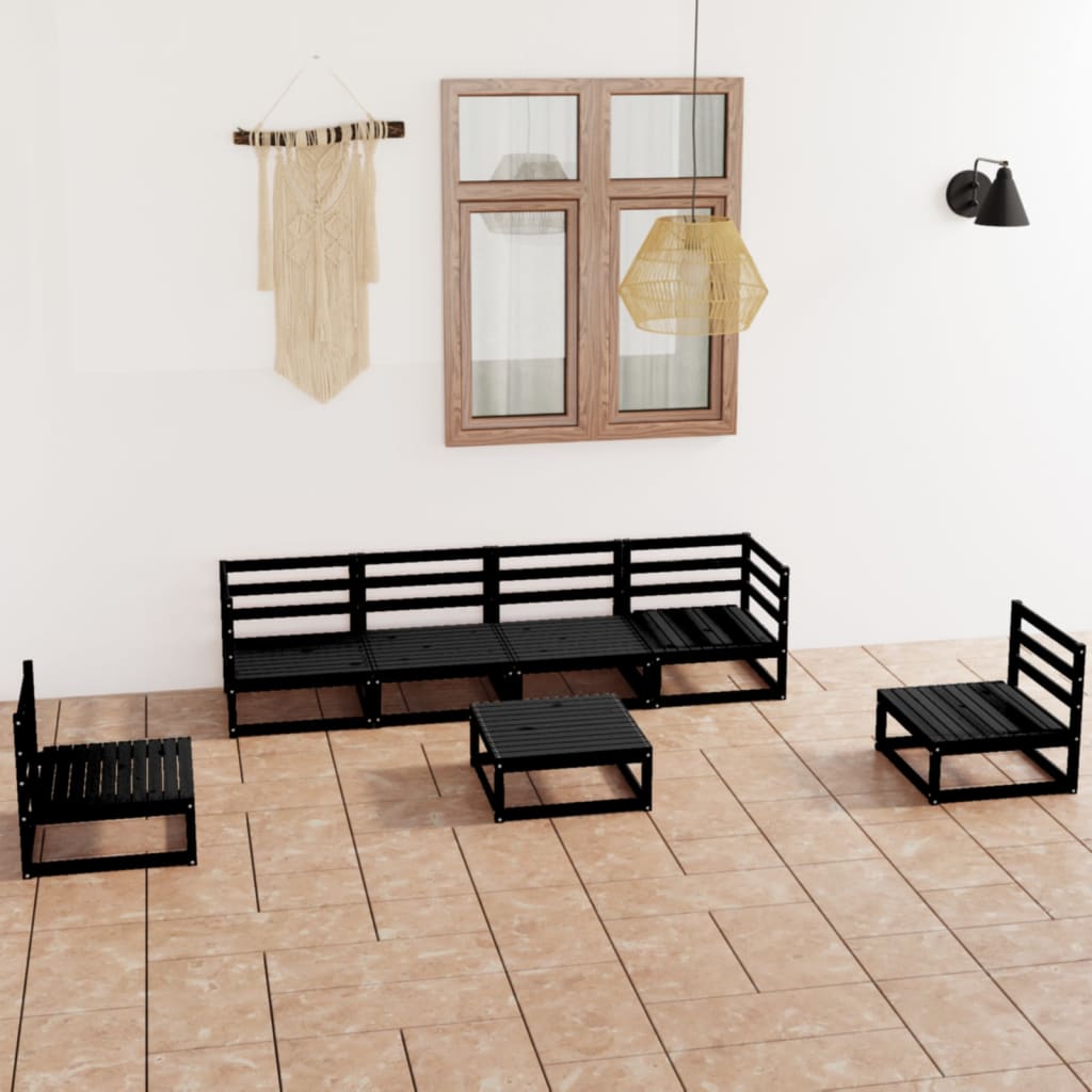 Set Divani da Giardino 7 pz Nero in Legno Massello di Pino - homemem39