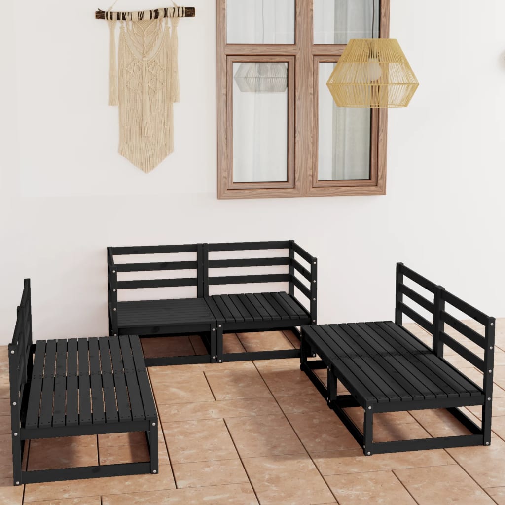 Set Divani da Giardino 6 pz Nero in Legno Massello di Pino - homemem39