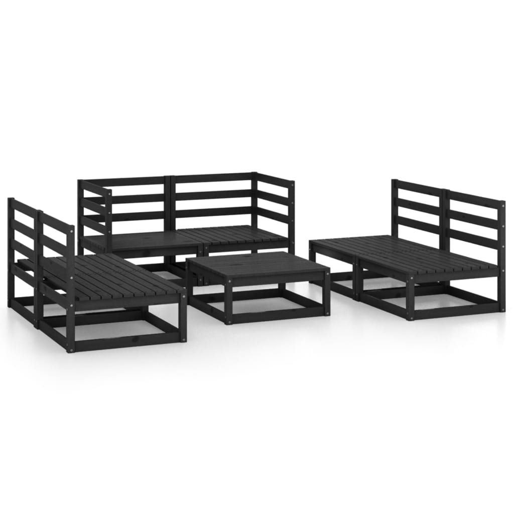Set Divani da Giardino 7 pz Nero in Legno Massello di Pino - homemem39