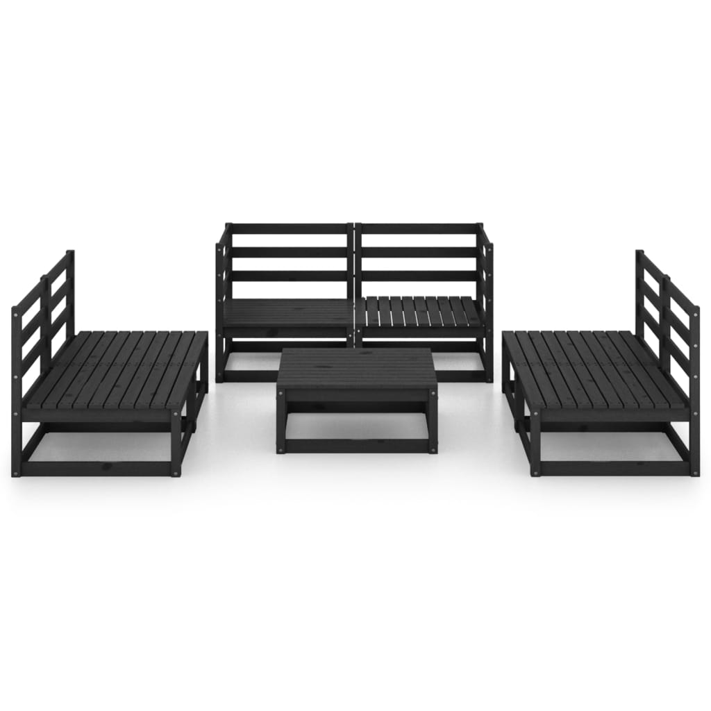 Set Divani da Giardino 7 pz Nero in Legno Massello di Pino - homemem39