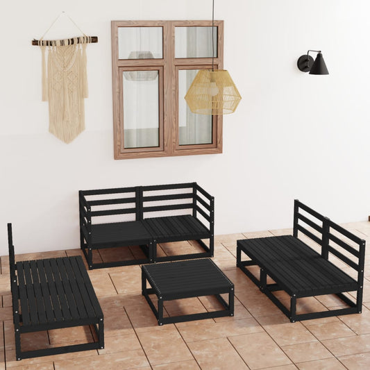 Set Divani da Giardino 7 pz Nero in Legno Massello di Pino - homemem39