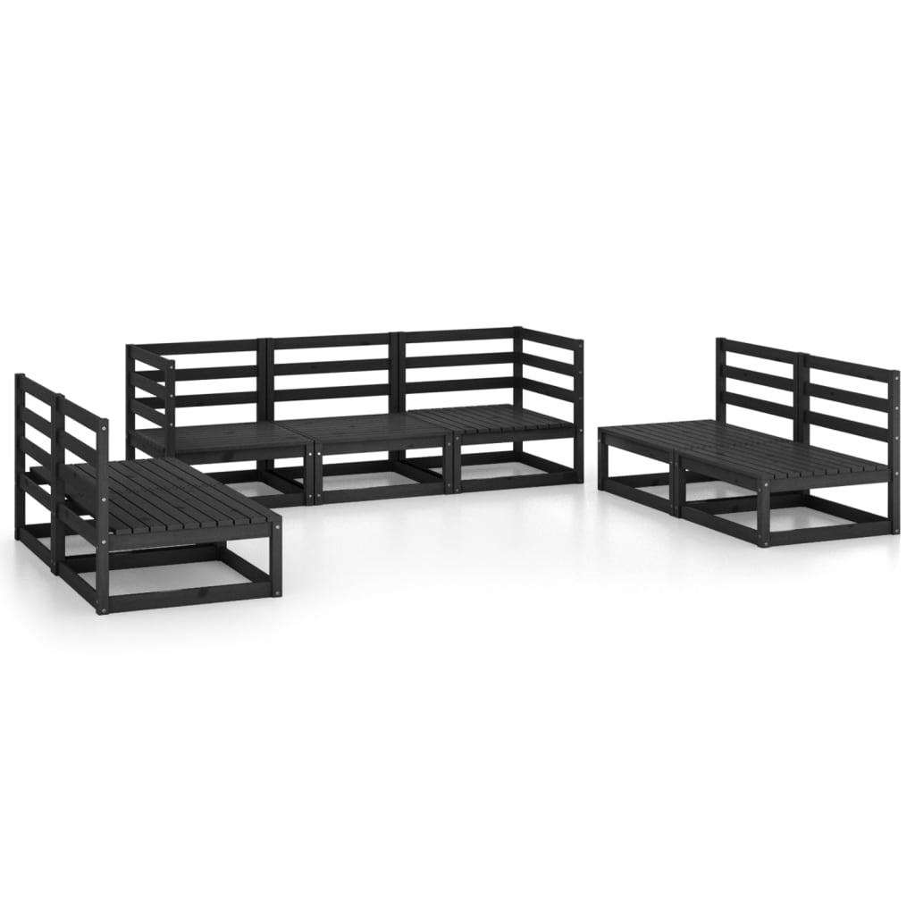 Set Divani da Giardino 7 pz Nero in Legno Massello di Pino - homemem39
