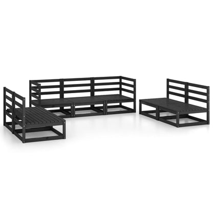 Set Divani da Giardino 7 pz Nero in Legno Massello di Pino - homemem39