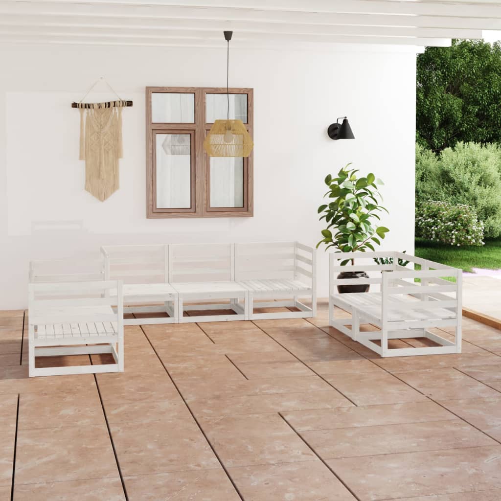 Set Divani da Giardino 7 pz Bianco in Legno Massello di Pino - homemem39