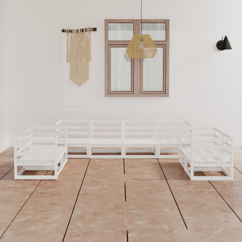 Set Divani da Giardino 8 pz Bianco in Legno Massello di Pino - homemem39