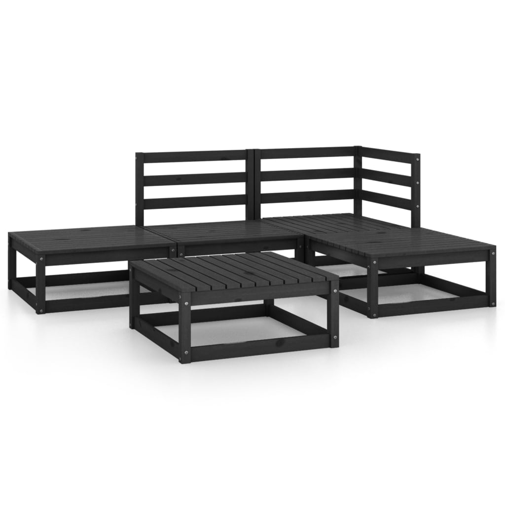 Set Divani da Giardino 5 pz Nero in Legno Massello di Pino - homemem39