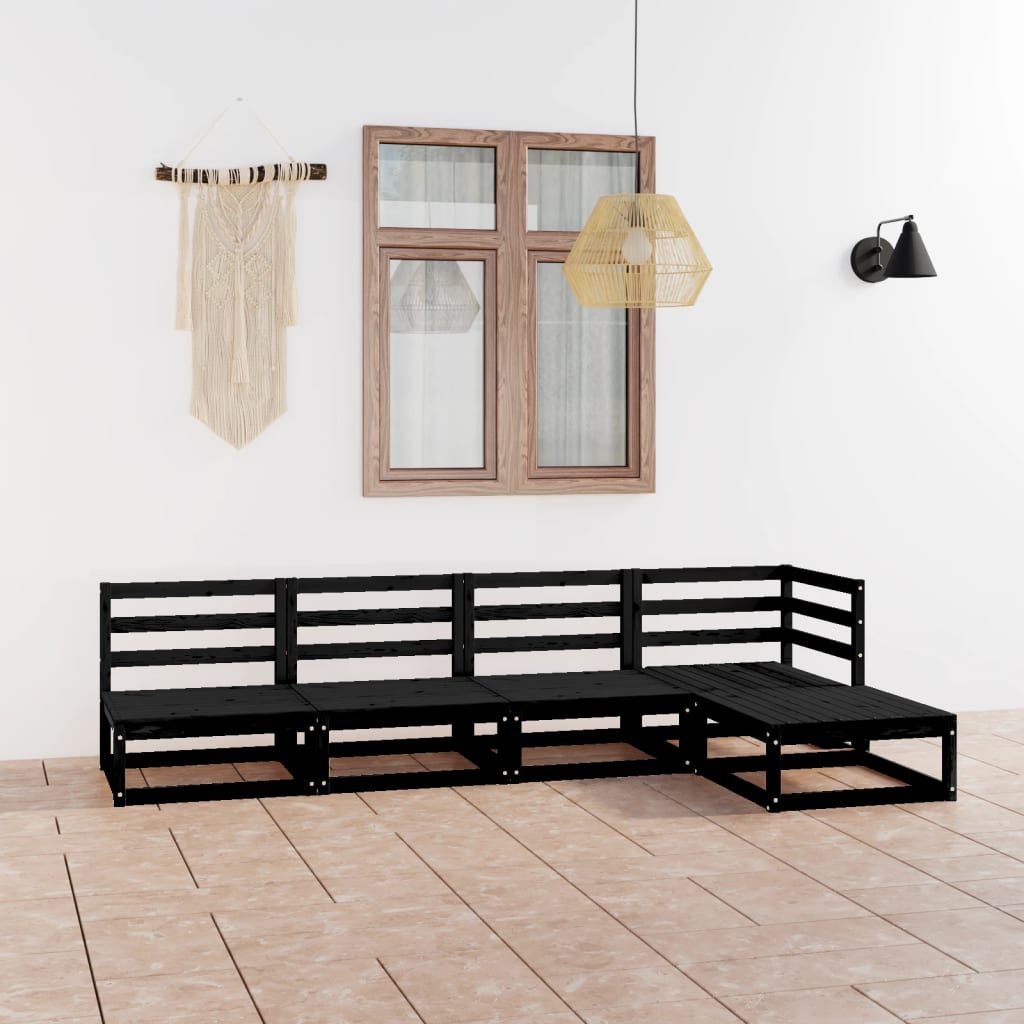 Set Divani da Giardino 5 pz Nero in Legno Massello di Pino - homemem39