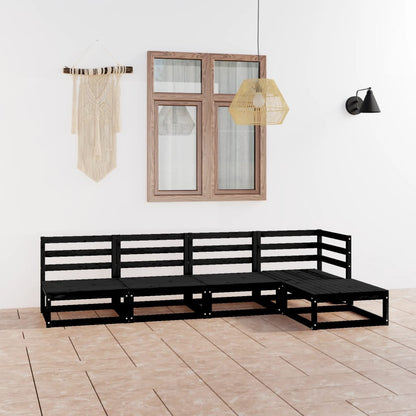 Set Divani da Giardino 5 pz Nero in Legno Massello di Pino - homemem39