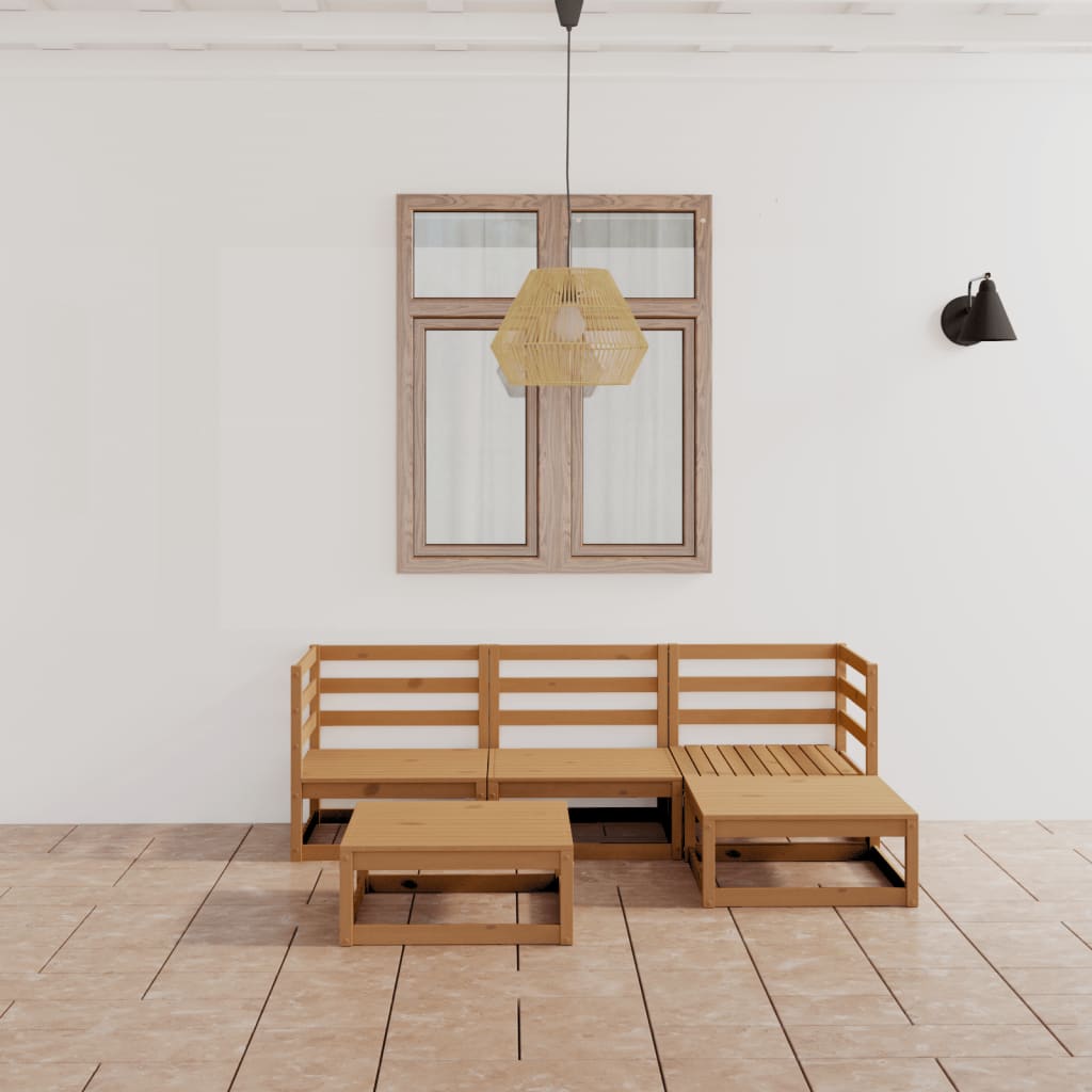 Set Salotto da Giardino 5pz Marrone Ambra Legno Massello Pino - homemem39