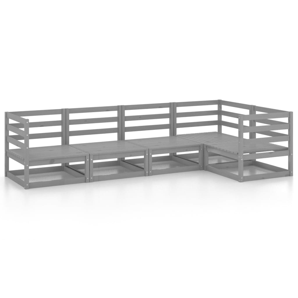 Set Divani da Giardino 5 pz Grigio in Legno Massello di Pino - homemem39