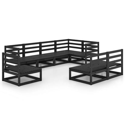 Set Divani da Giardino 8 pz Nero in Legno Massello di Pino - homemem39