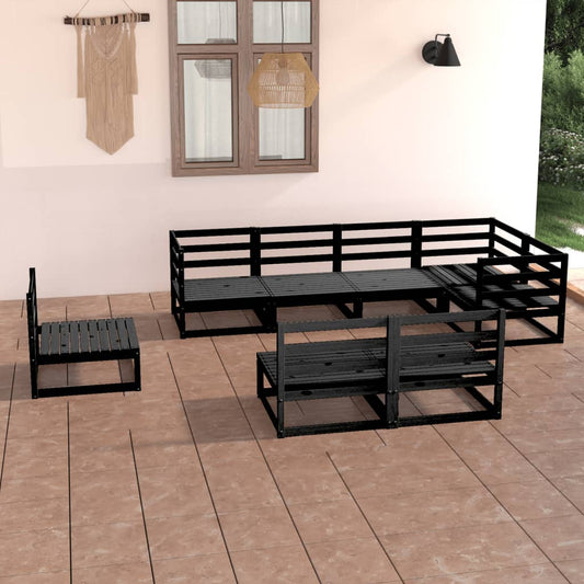 Set Divani da Giardino 8 pz Nero in Legno Massello di Pino - homemem39
