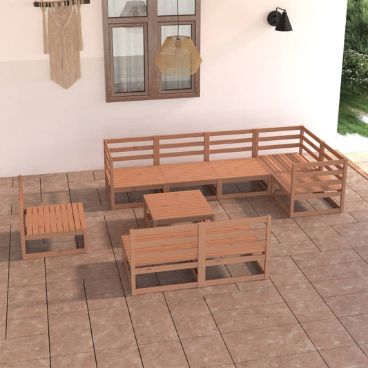 Set Divani da Giardino 9 pz Marrone Ambra Legno Massello Pino - homemem39
