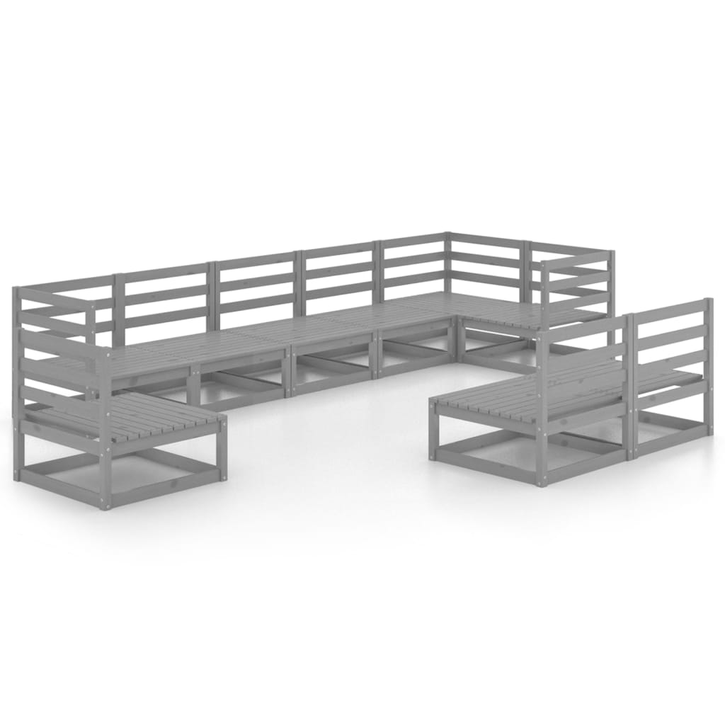Set Divani da Giardino 9 pz Grigio in Legno Massello di Pino - homemem39