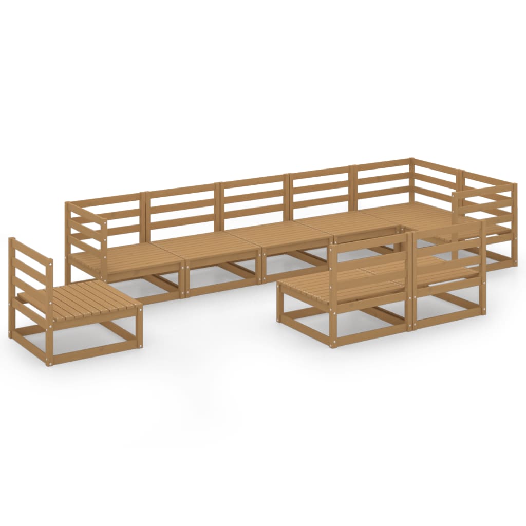 Set Salotto da Giardino 9pz Marrone Ambra Legno Massello Pino - homemem39