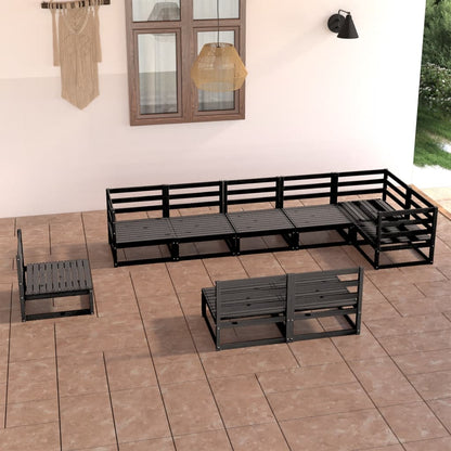 Set Divani da Giardino 9 pz Nero in Legno Massello di Pino - homemem39