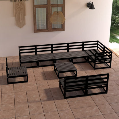Set Divani da Giardino 10 pz Nero in Legno Massello di Pino - homemem39