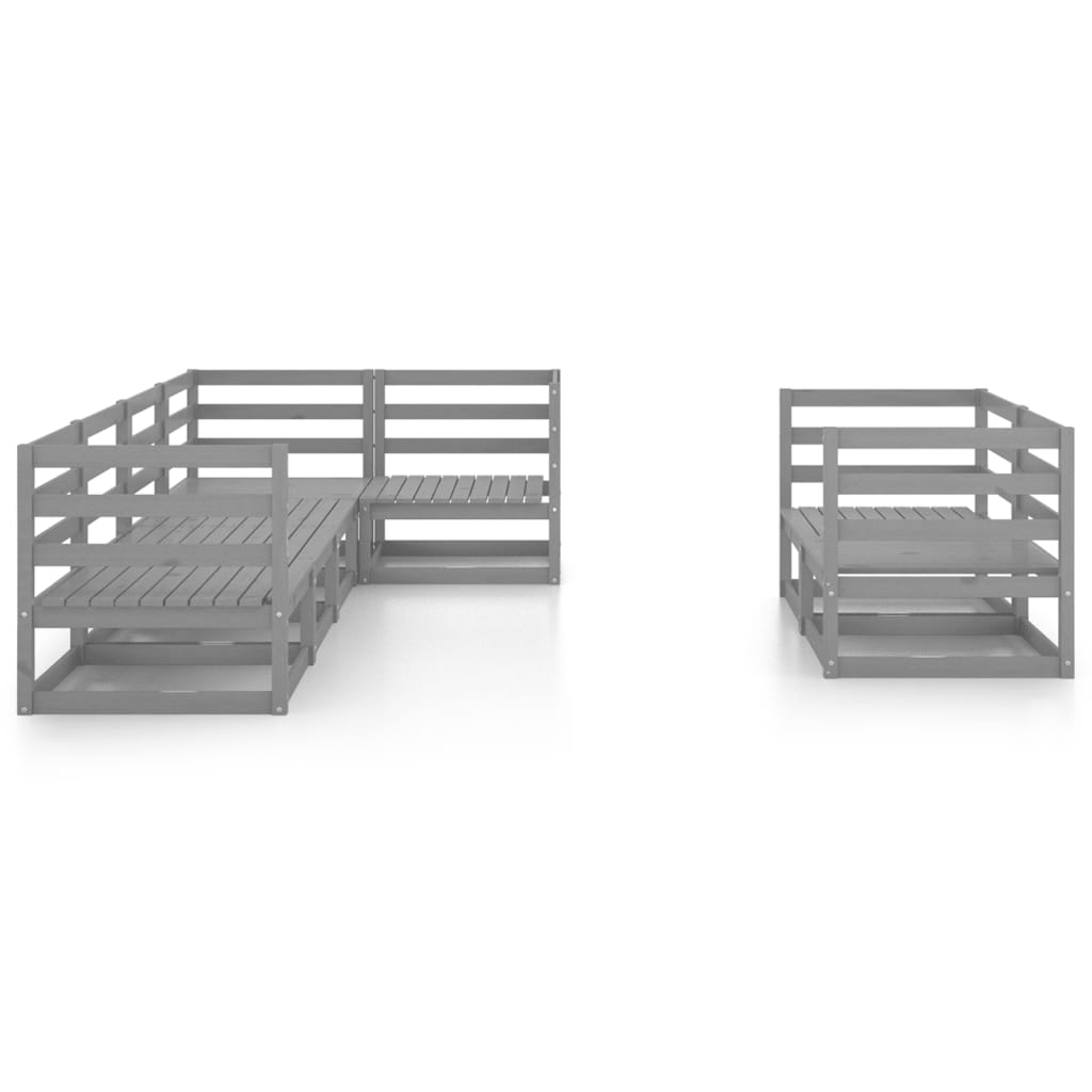 Set Divani da Giardino 7 pz Grigio in Legno Massello di Pino - homemem39