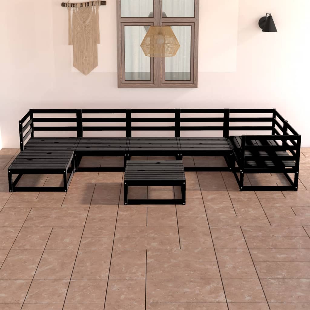 Set Divani da Giardino 8 pz Nero in Legno Massello di Pino - homemem39