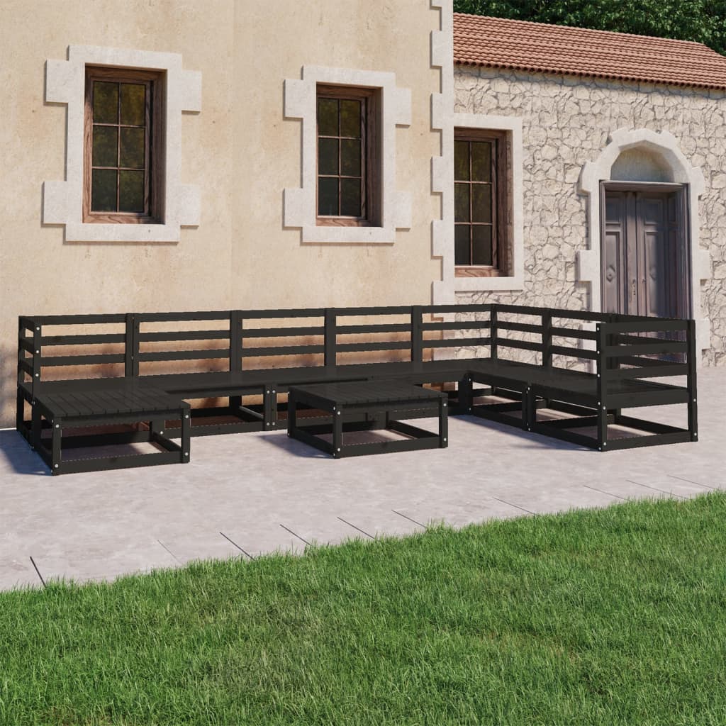 Set Divani da Giardino 9 pz Nero in Legno Massello di Pino - homemem39