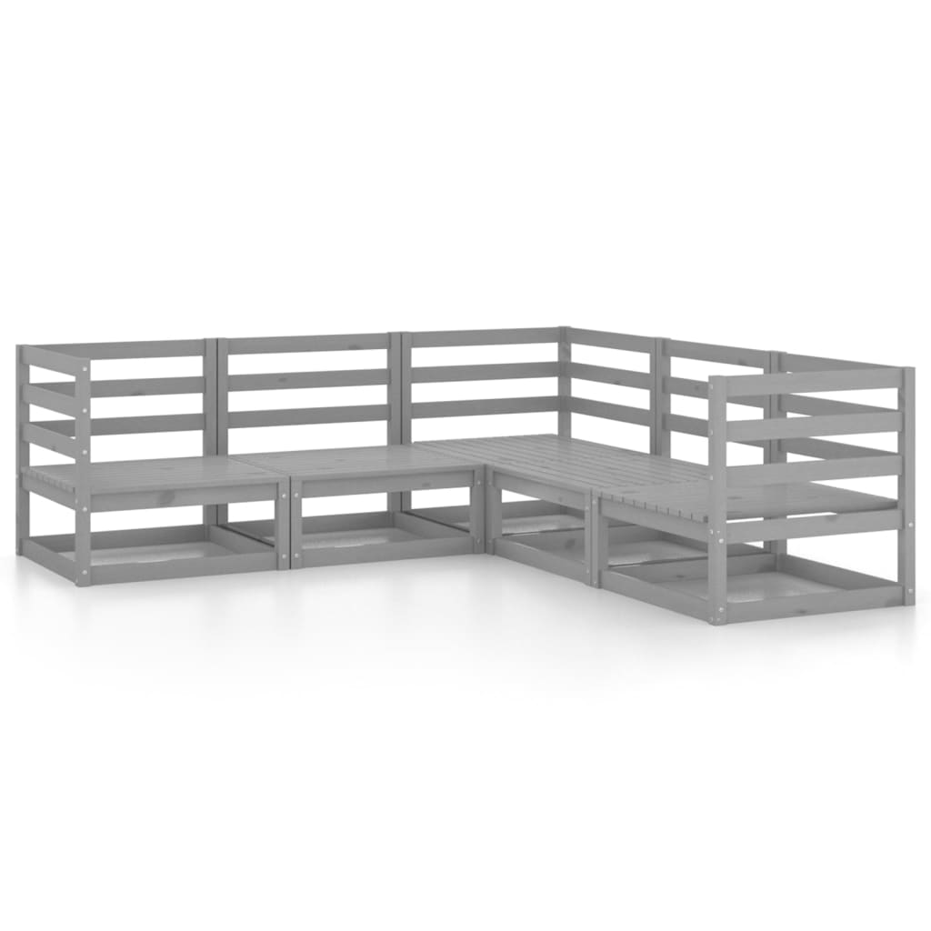 Set Divani da Giardino 5 pz Grigi in Legno Massello di Pino - homemem39
