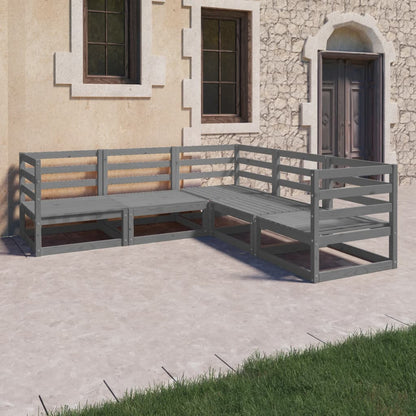 Set Divani da Giardino 5 pz Grigi in Legno Massello di Pino - homemem39