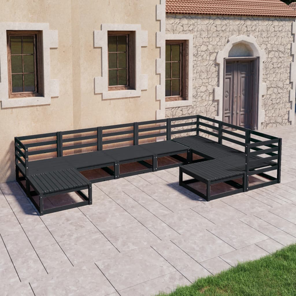Set Divani da Giardino 9 pz Nero in Legno Massello di Pino - homemem39