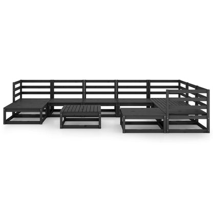 Set Divani da Giardino 10 pz Nero in Legno Massello di Pino - homemem39