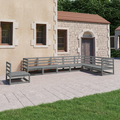 Set Divani da Giardino 8 pz Grigi in Legno Massello di Pino - homemem39