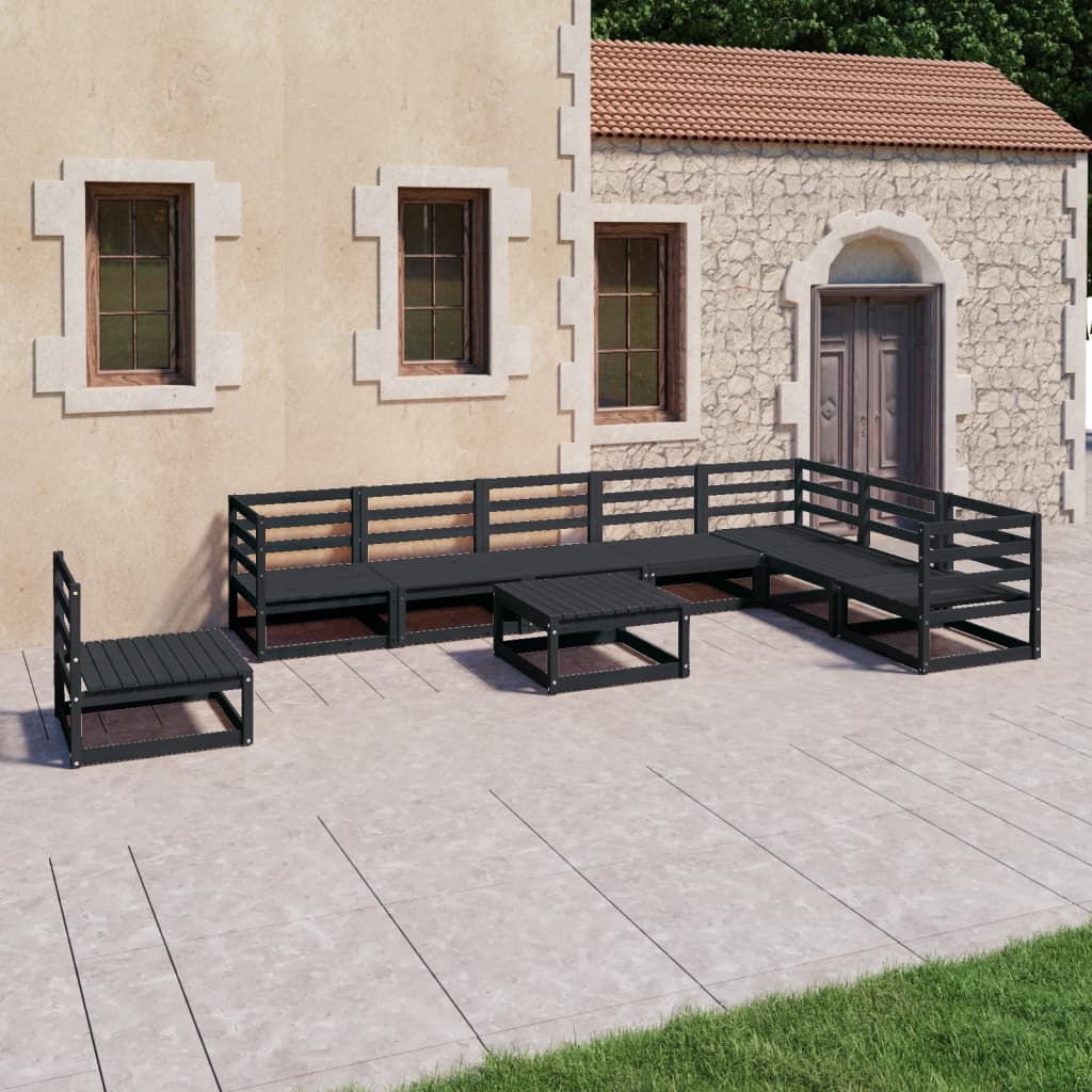 Set Divani da Giardino 9 pz Nero in Legno Massello di Pino - homemem39