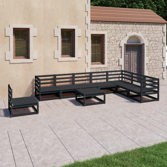 Set Divani da Giardino 9 pz Nero in Legno Massello di Pino - homemem39