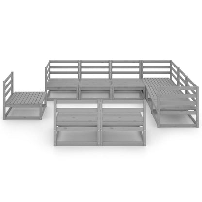 Set Divani da Giardino 9 pz Grigi in Legno Massello di Pino - homemem39