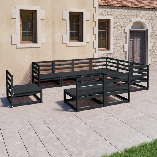 Set Divani da Giardino 9 pz Nero in Legno Massello di Pino - homemem39