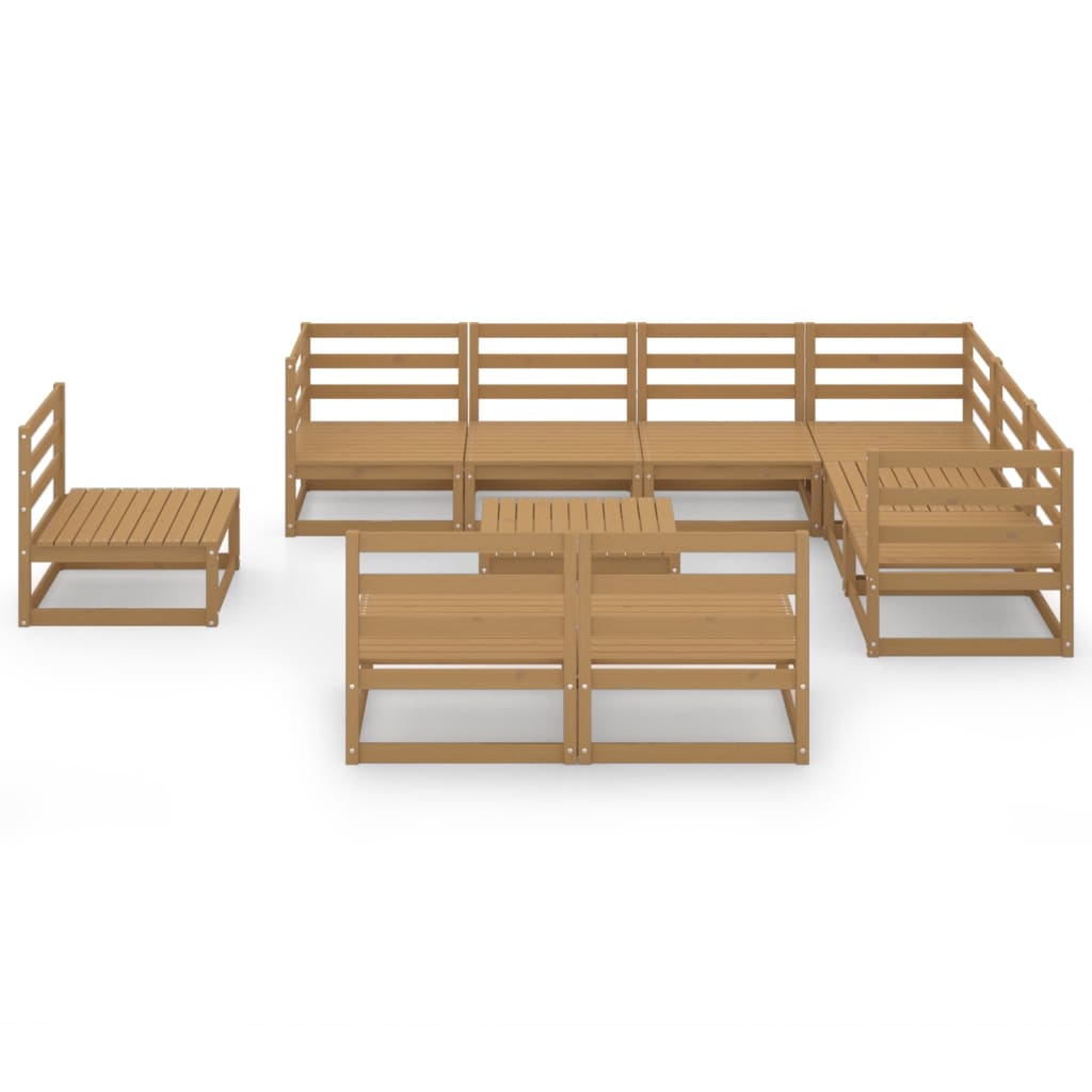 Set Salotto da Giardino 10pz Marrone Ambra Legno Massello Pino - homemem39