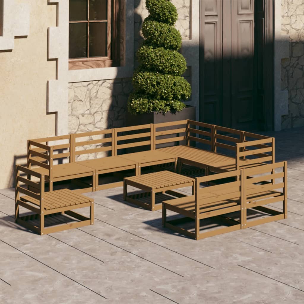 Set Salotto da Giardino 10pz Marrone Ambra Legno Massello Pino - homemem39