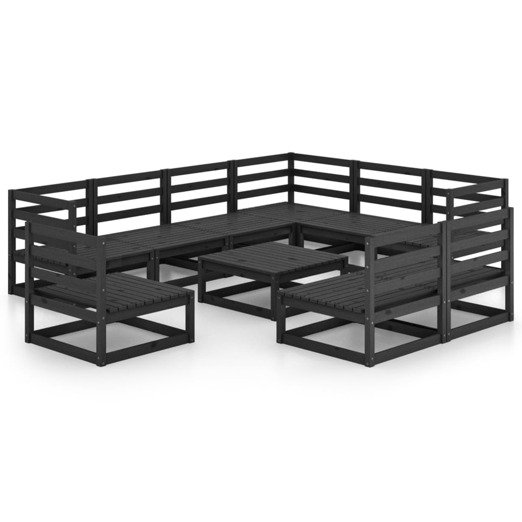 Set Divani da Giardino 10 pz Nero in Legno Massello di Pino - homemem39
