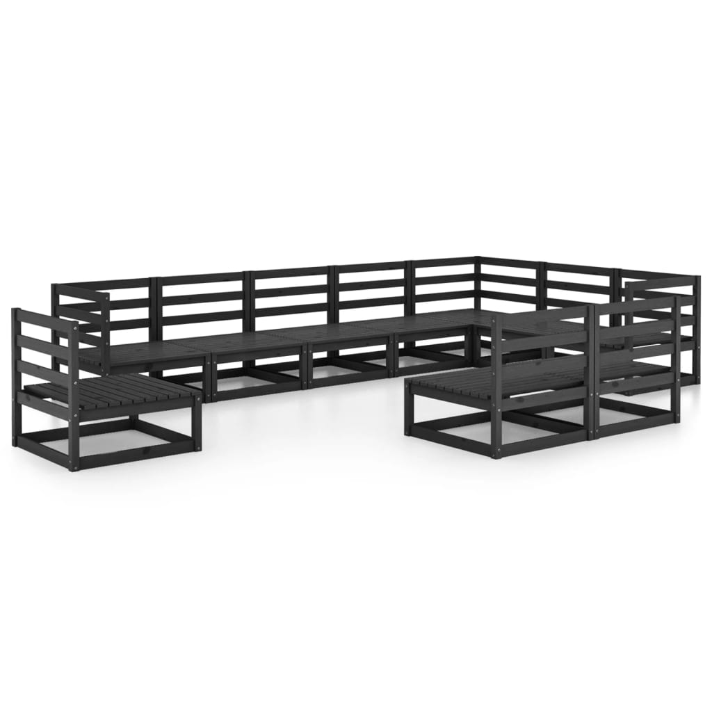 Set Divani da Giardino 10 pz Nero in Legno Massello di Pino - homemem39