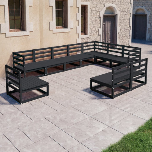Set Divani da Giardino 10 pz Nero in Legno Massello di Pino - homemem39
