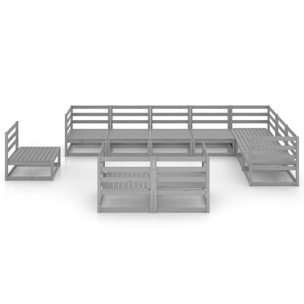 Set Divani da Giardino 10 pz Grigi in Legno Massello di Pino - homemem39