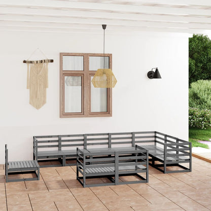 Set Divani da Giardino 10 pz Grigi in Legno Massello di Pino - homemem39