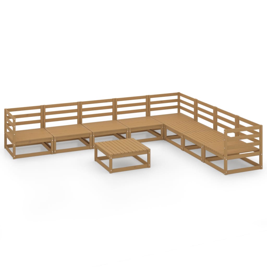 Set Divani da Giardino 9 pz Marrone Ambra Legno Massello Pino - homemem39