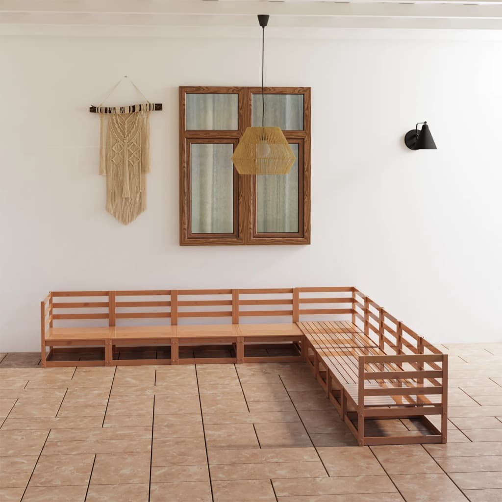 Set Salotto da Giardino 9pz Marrone Ambra Legno Massello Pino - homemem39