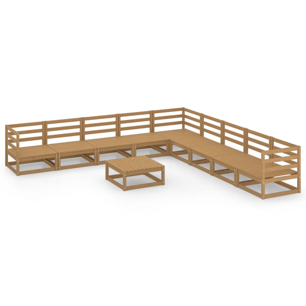 Set Salotto da Giardino 10pz Marrone Ambra Legno Massello Pino - homemem39