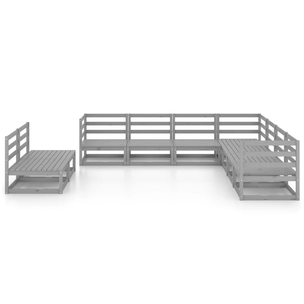 Set Divani da Giardino 9 pz Grigi in Legno Massello di Pino - homemem39