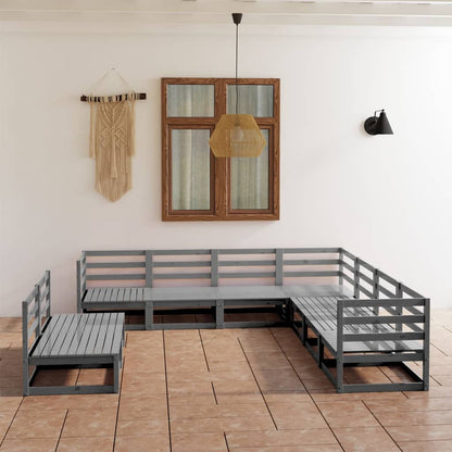 Set Divani da Giardino 9 pz Grigi in Legno Massello di Pino - homemem39